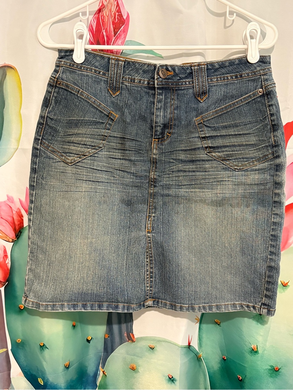 Y2K Bongo Denim Mini Skirt Women’s Sz 9 Blue Cotton Blend Front Pocket